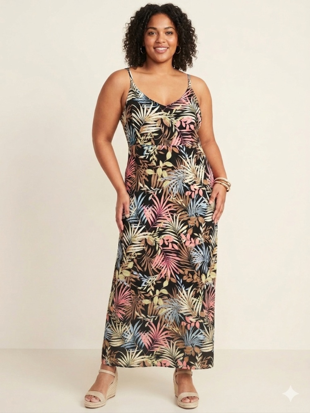 Hurley Black Dress with Coral, Yellow and Blue Leaf Design